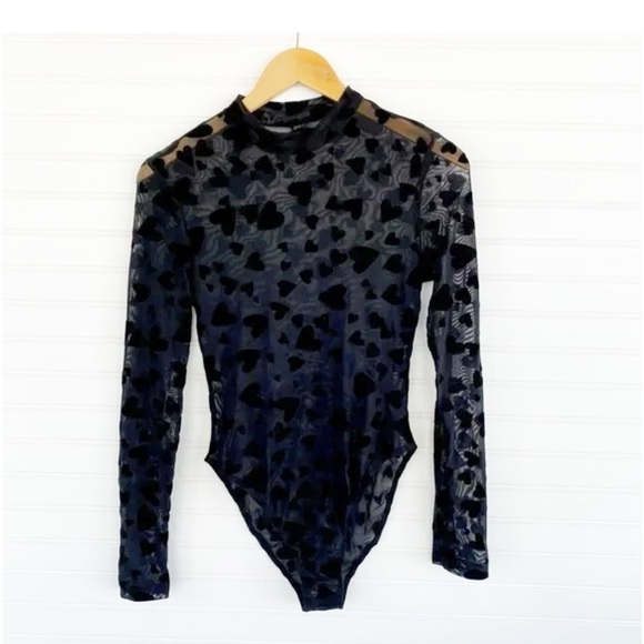 SHEIN Black Heart Pattern Mesh Top - Picture 1 of 4